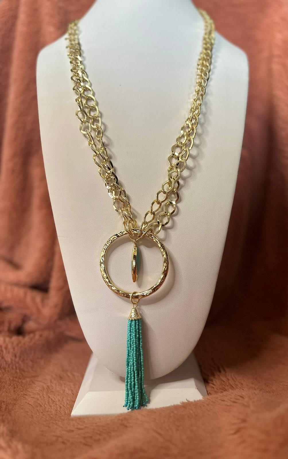 Double chain with pendant necklace with turquoise Beads