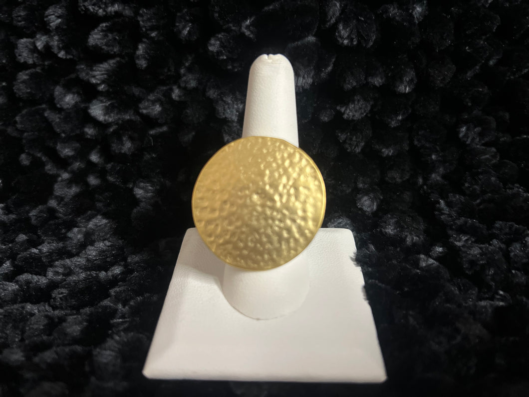 Round Gold Matte Hammered Ring