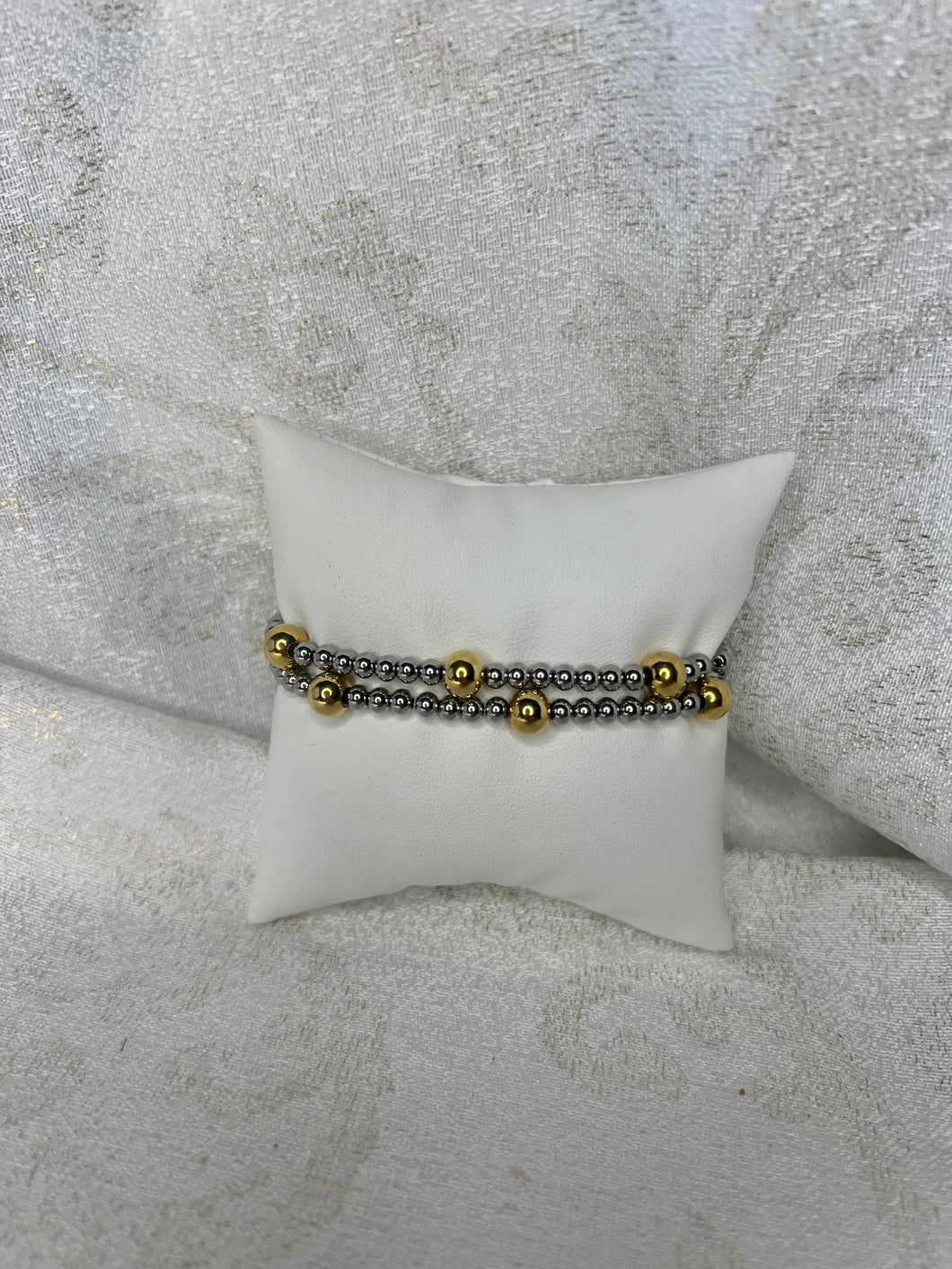 Silver  Stainless-Steel  Bracelets With 3 Chunky Gold Beads