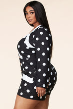 Load image into Gallery viewer, Navy/White Polka Dot Plus Romper
