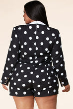 Load image into Gallery viewer, Navy/White Polka Dot Plus Romper
