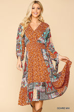 Load image into Gallery viewer, Print Mixed Surplice Dress With Ruffle Hem
