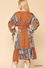 Load image into Gallery viewer, Print Mixed Surplice Dress With Ruffle Hem
