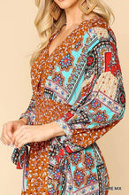 Load image into Gallery viewer, Print Mixed Surplice Dress With Ruffle Hem
