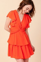 Load image into Gallery viewer, FLUTTER SLEEVE LAYERED DRESS WITH FRONT TWIST DETAIL
