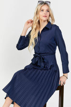 Load image into Gallery viewer, Collared Button Down with Pleated Skirt Midi Dress
