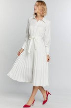 Load image into Gallery viewer, Collared Button Down with Pleated Skirt Midi Dress
