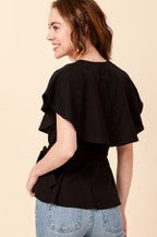 FLUTTER SLEEVE WRAP TOP