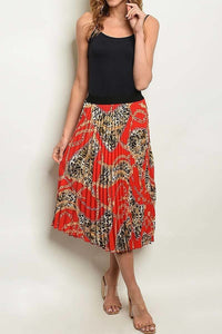 Pleated Paisley Midi Skirt