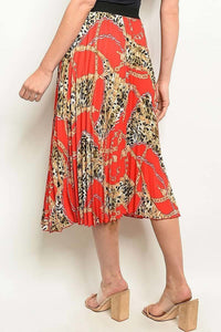 Pleated Paisley Midi Skirt