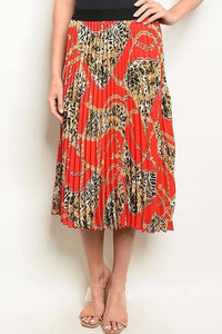 Pleated Paisley Midi Skirt