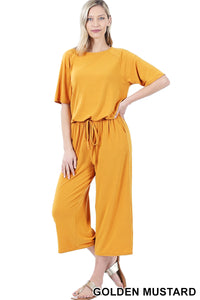 MUSTARD HALF SLEEVE CAPRI JUMPSUIT