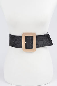 Black-Faux Croc Wide Waist Belt