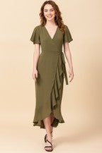 FLUTTER SLEEVE WRAP MAXI DRESS