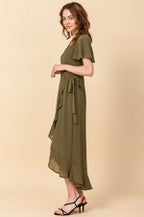 FLUTTER SLEEVE WRAP MAXI DRESS