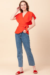 FLUTTER SLEEVE WRAP TOP