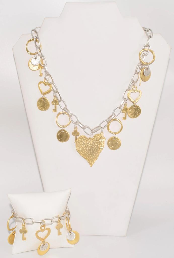 Turkish Two Tone Mate  Hearts Necklace & bracelet