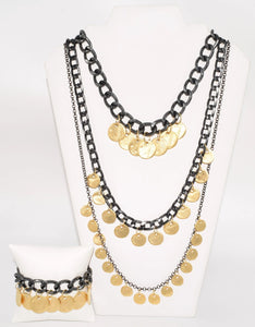 Multi Layered Gold Plated Coins Necklaces & Bracelet Set