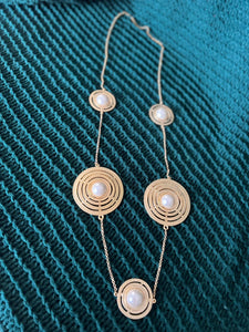 Gold Circle and Pearl Long Necklace