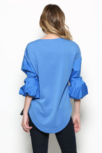 Round Neck With Puff 3/4 Sleeves