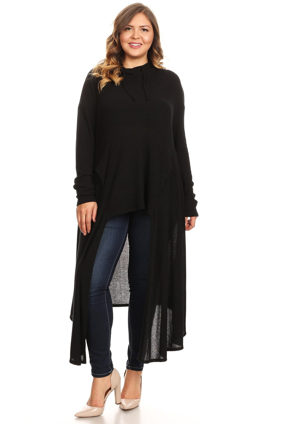 Plus Size High Low Hooded Sweater