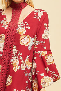 Floral print V-Neck Burgundy