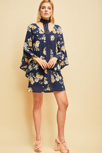 Floral Print V-Neck Navy