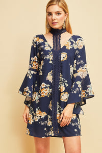 Floral Print V-Neck Navy
