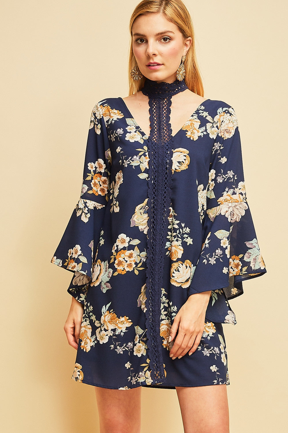 Floral Print V-Neck Navy