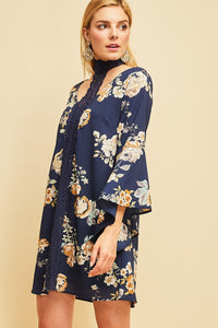 Floral Print V-Neck Navy