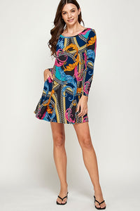 Long Sleeve Round Neck Print Dress