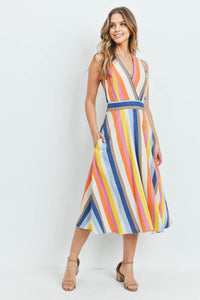 Multicolor Stripe Linen-Blend Dress