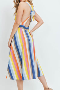 Multicolor Stripe Linen-Blend Dress