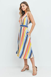 Multicolor Stripe Linen-Blend Dress