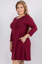 Load image into Gallery viewer, Three-Quarter Sleeve Swing Dress Burgundy
