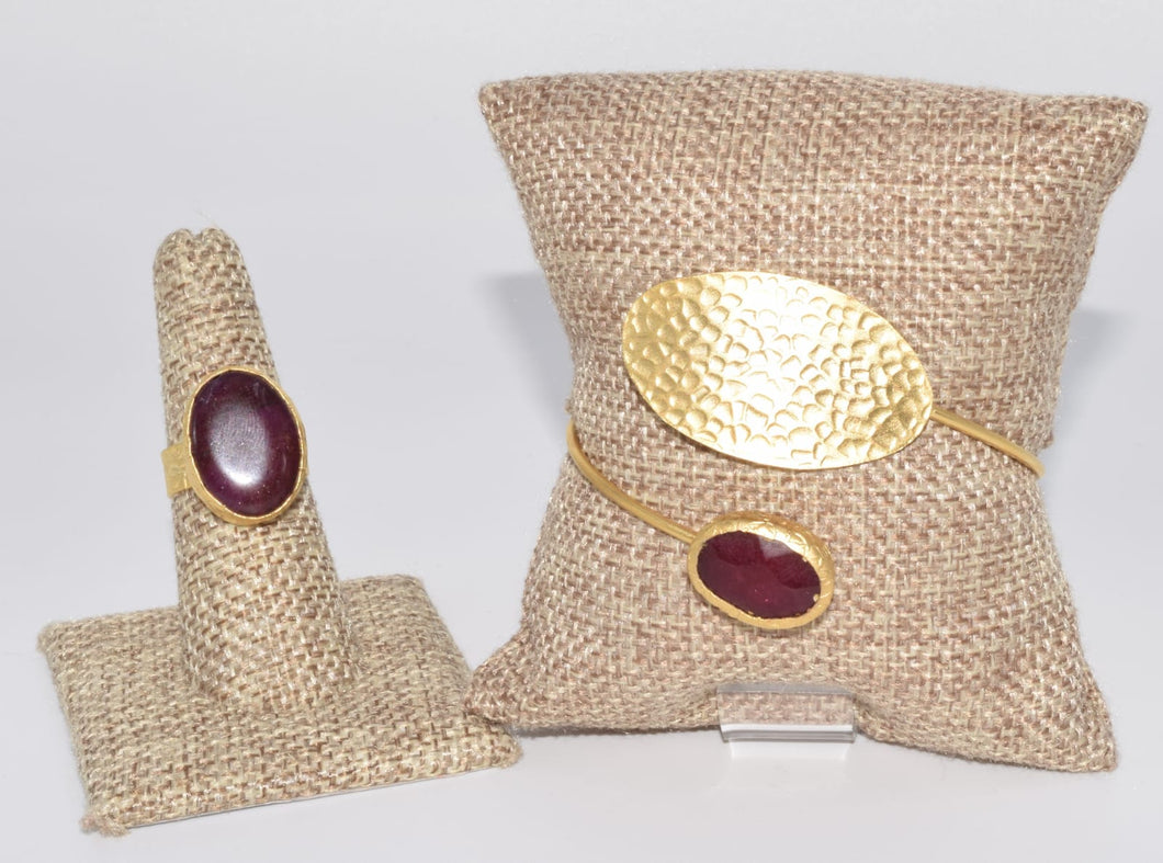 Gold & Burgundy Stone  Bangle and Ring Set