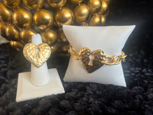 Turkish Gold Heart Bracelet & Ring Set