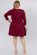 Load image into Gallery viewer, Three-Quarter Sleeve Swing Dress Burgundy
