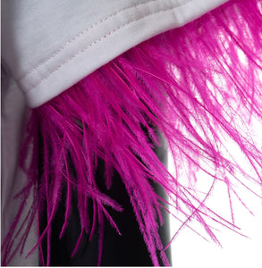 Fucsia Feather Sleeve Solid T-Shirt