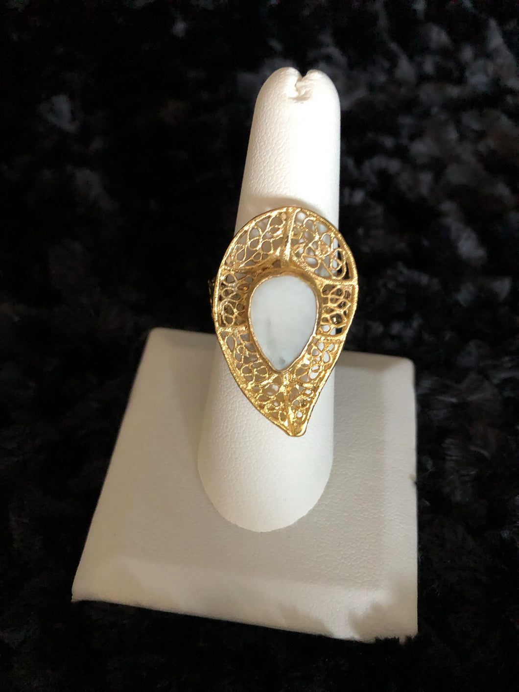 White Stone Turkish Gold Leaf Ring