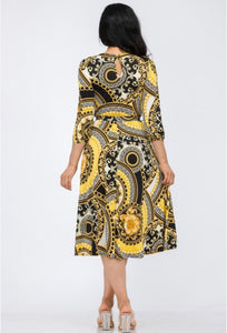 Yellow Print COCKTAIL MIDI DRESS