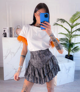 Orange Feather Sleeve Solid T-Shirt