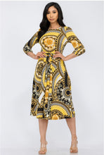 Load image into Gallery viewer, Yellow Print COCKTAIL MIDI DRESS
