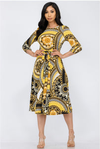 Yellow Print COCKTAIL MIDI DRESS