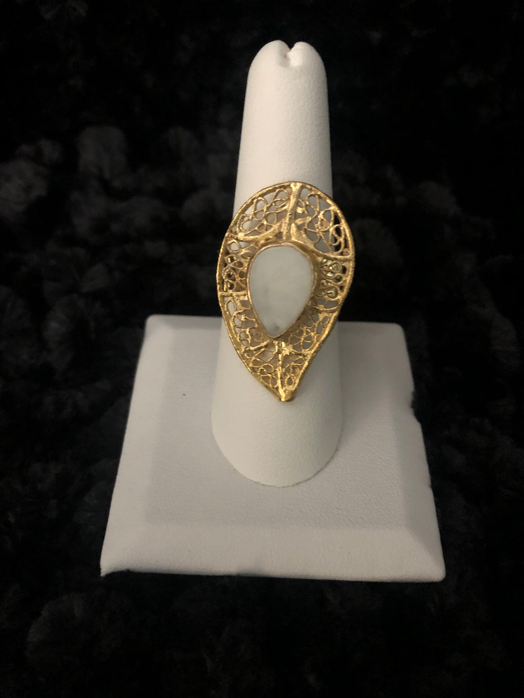 White Stone Turkish Gold Leaf Ring